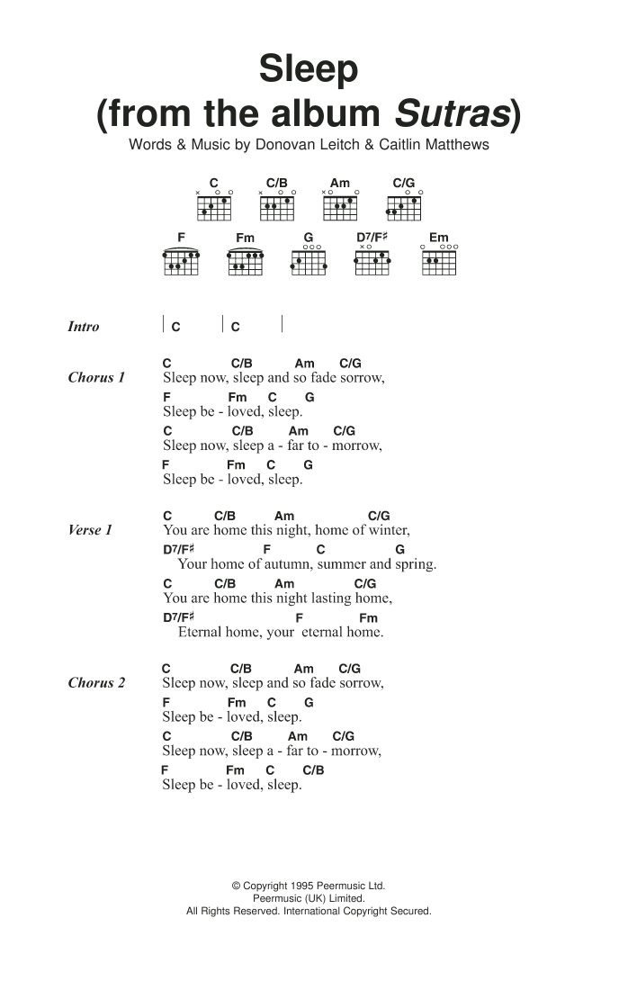 Download Donovan Sleep (From Album Sutras) Sheet Music and learn how to play Lyrics & Chords PDF digital score in minutes
