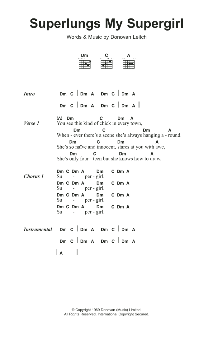 Download Donovan Superlungs My Supergirl Sheet Music and learn how to play Lyrics & Chords PDF digital score in minutes