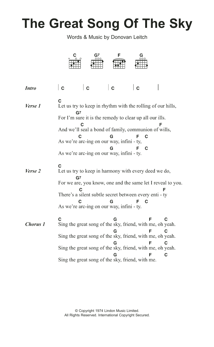 Download Donovan The Great Song Of The Sky Sheet Music and learn how to play Lyrics & Chords PDF digital score in minutes