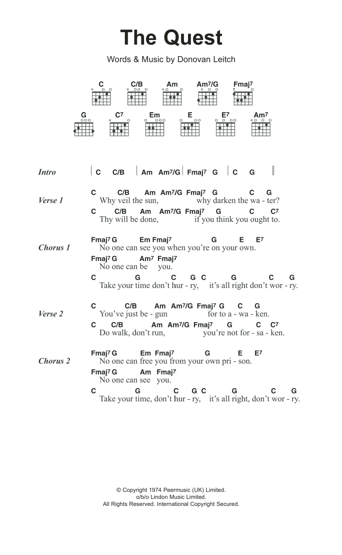Download Donovan The Quest Sheet Music and learn how to play Lyrics & Chords PDF digital score in minutes