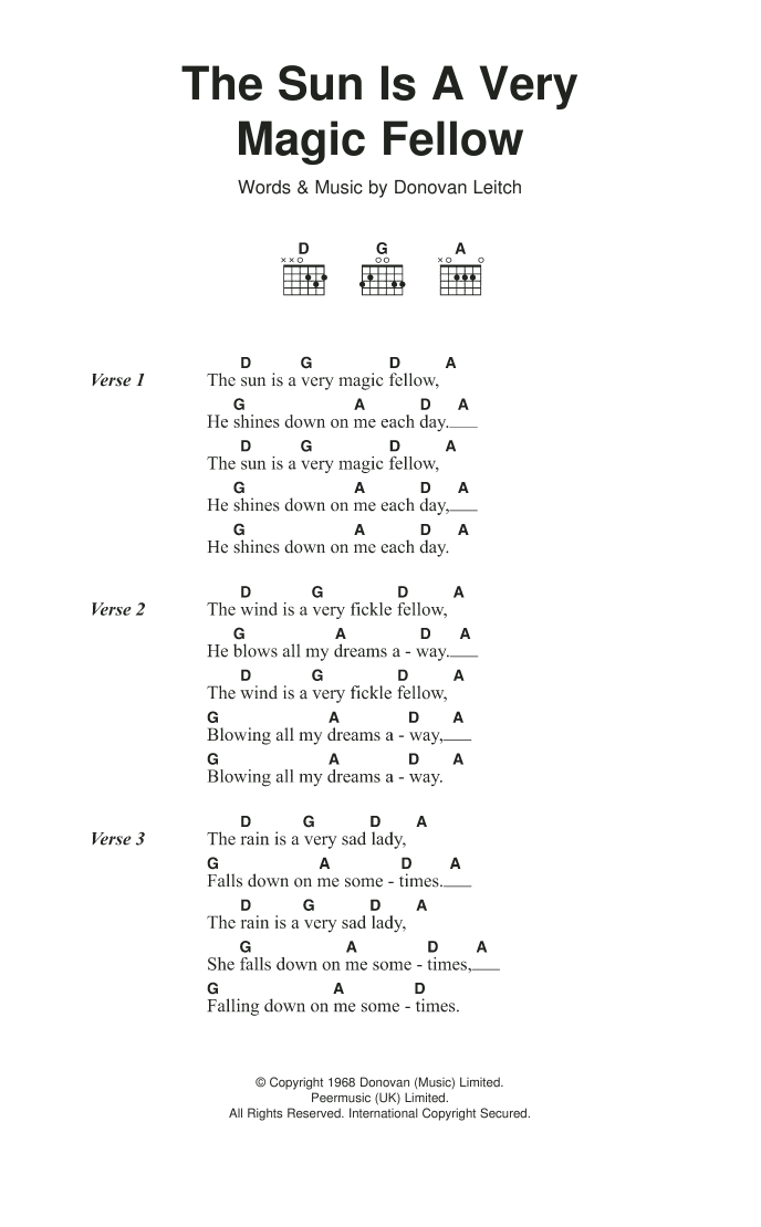 Download Donovan The Sun Is A Very Magic Fellow Sheet Music and learn how to play Lyrics & Chords PDF digital score in minutes