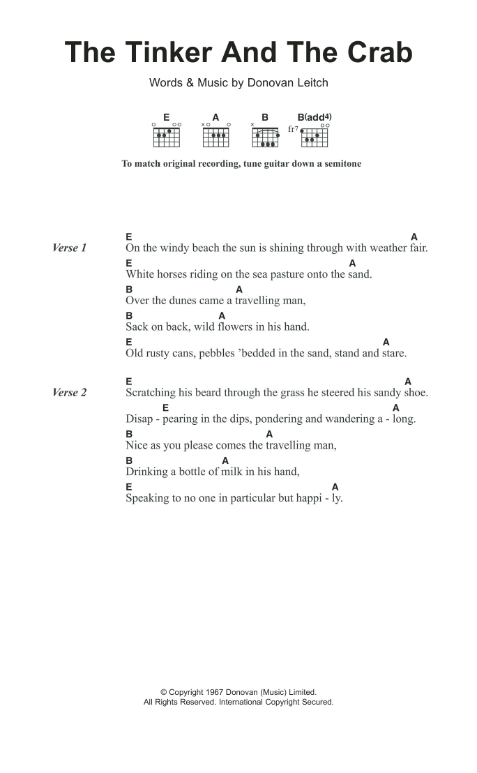 Download Donovan The Tinker And The Crab Sheet Music and learn how to play Lyrics & Chords PDF digital score in minutes