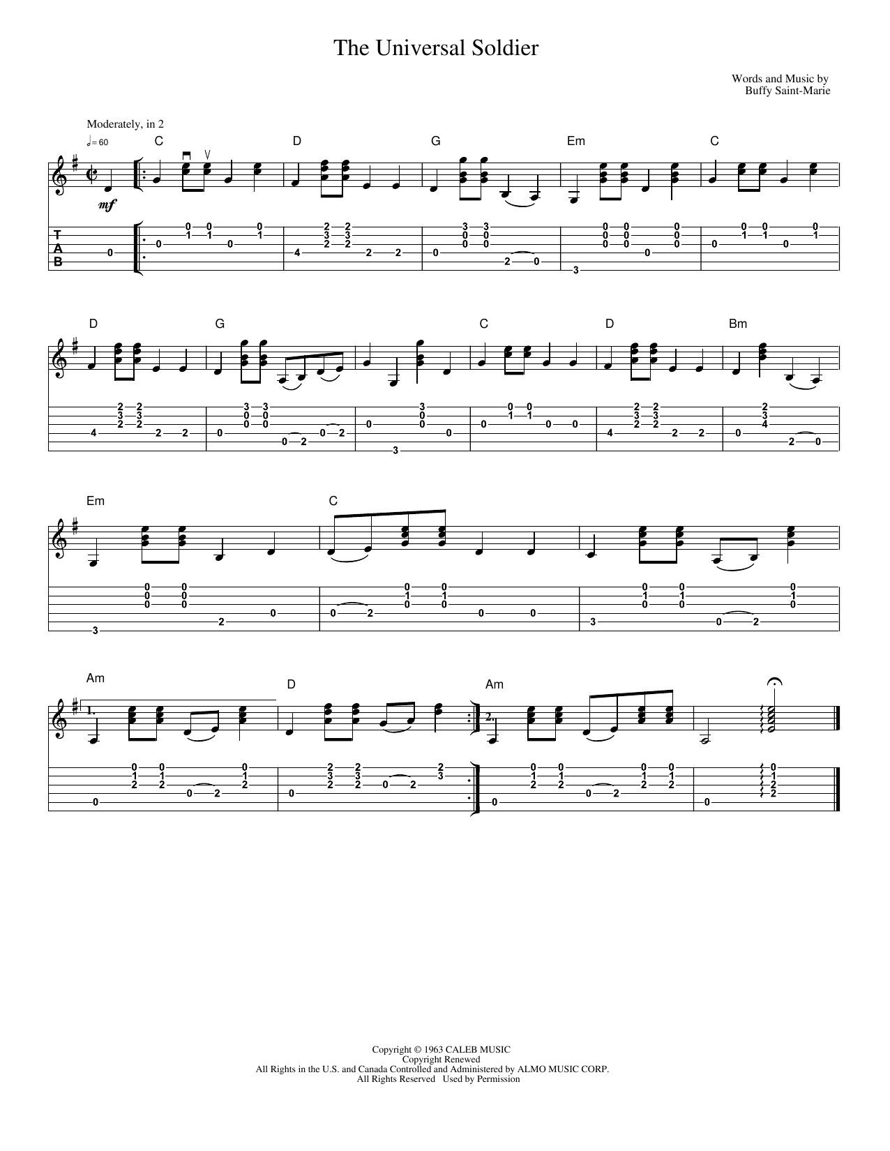 Download Donovan The Universal Soldier Sheet Music and learn how to play Solo Guitar PDF digital score in minutes