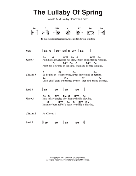 Download Donovan The Lullaby Of Spring Sheet Music and learn how to play Lyrics & Chords PDF digital score in minutes
