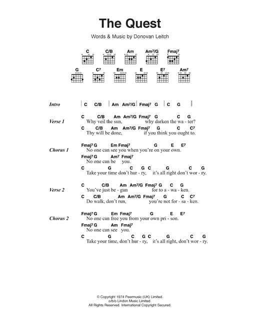 Download Donovan The Quest Sheet Music and learn how to play Lyrics & Chords PDF digital score in minutes