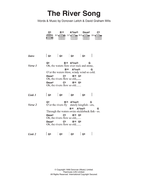 Download Donovan The River Song Sheet Music and learn how to play Lyrics & Chords PDF digital score in minutes