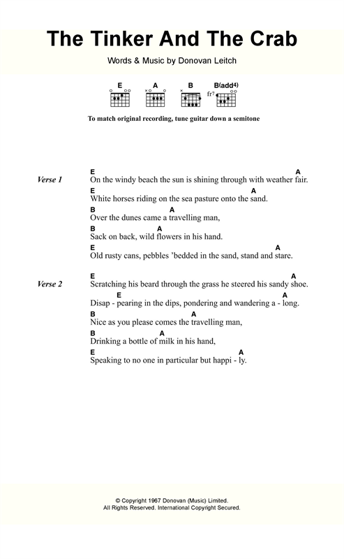 Download Donovan The Tinker And The Crab Sheet Music and learn how to play Lyrics & Chords PDF digital score in minutes