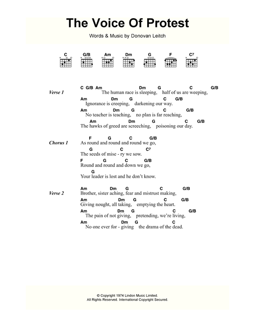 Download Donovan The Voice Of Protest Sheet Music and learn how to play Lyrics & Chords PDF digital score in minutes