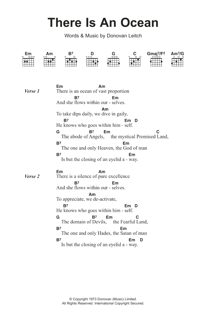 Download Donovan There Is An Ocean Sheet Music and learn how to play Lyrics & Chords PDF digital score in minutes