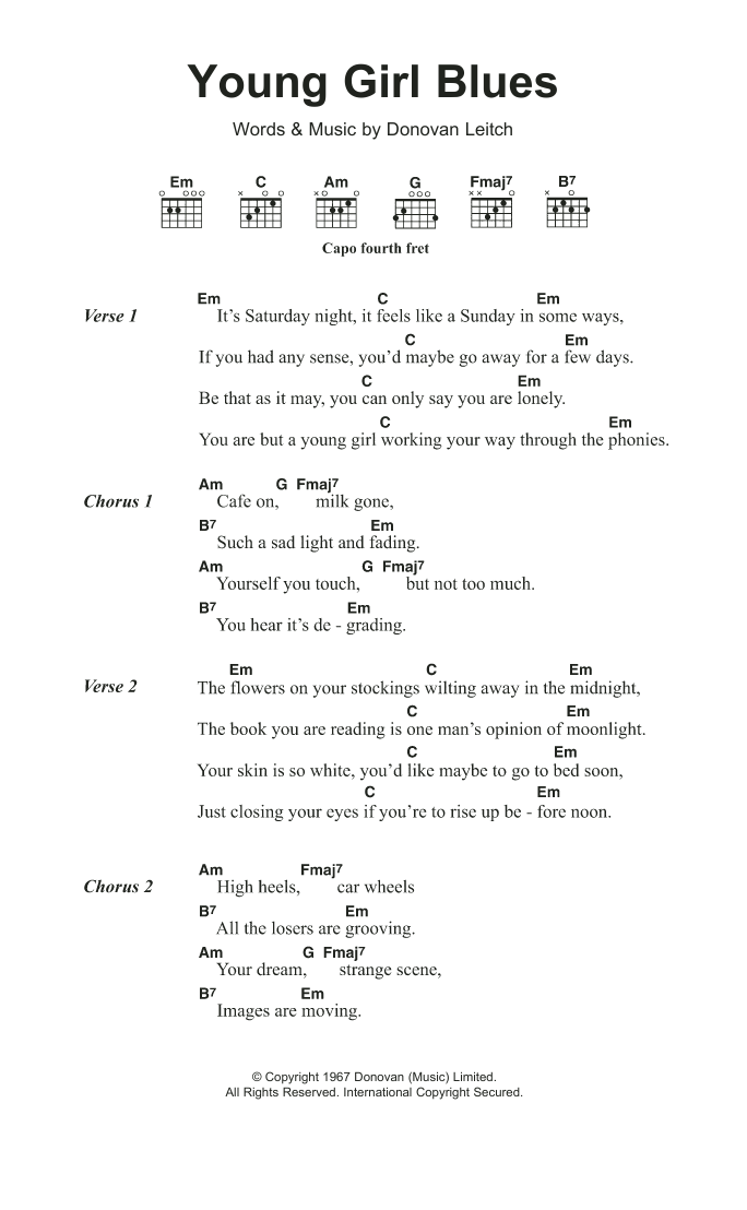 Download Donovan Young Girl Blues Sheet Music and learn how to play Lyrics & Chords PDF digital score in minutes