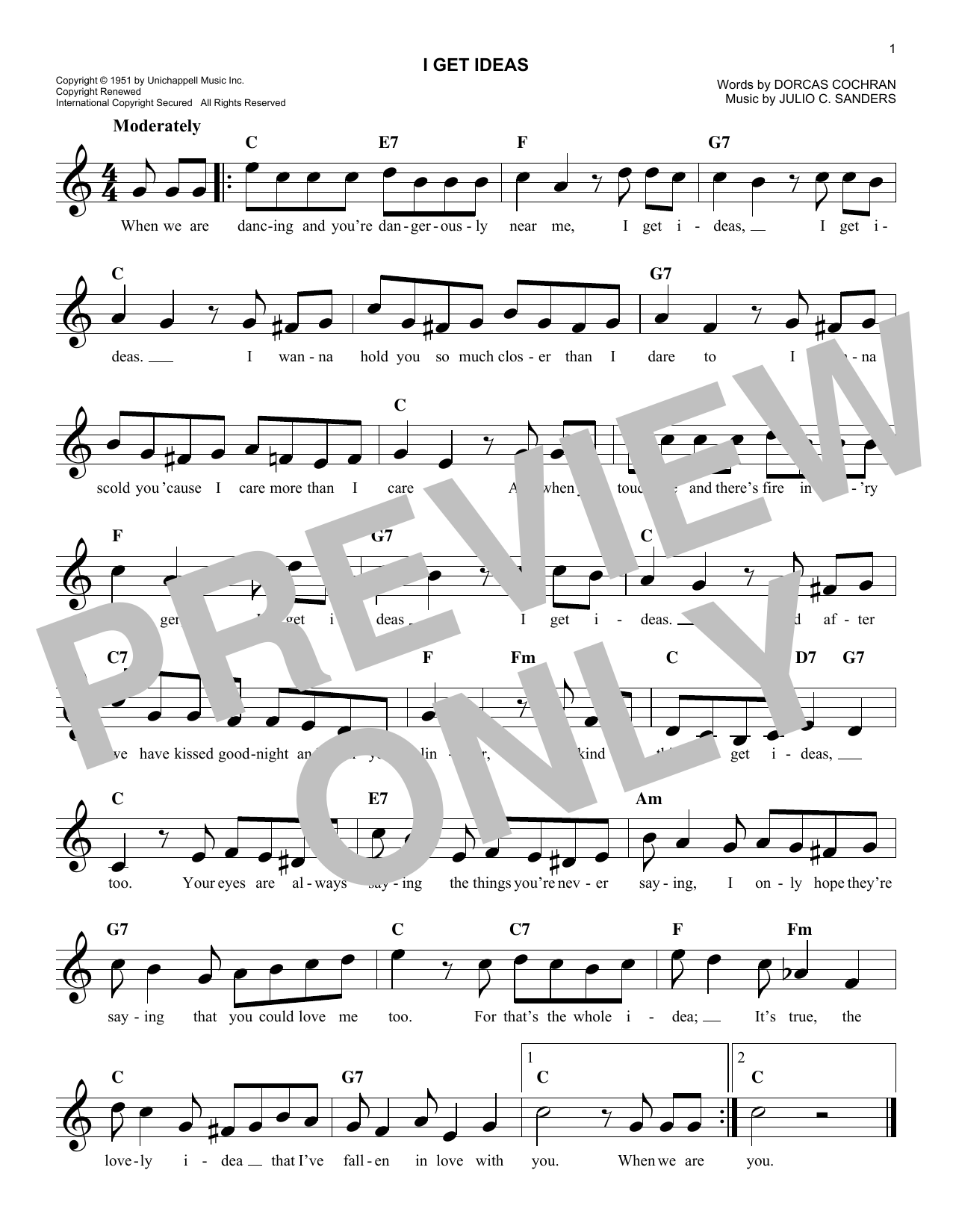 Download Dorcas Cochran I Get Ideas Sheet Music and learn how to play Melody Line, Lyrics & Chords PDF digital score in minutes