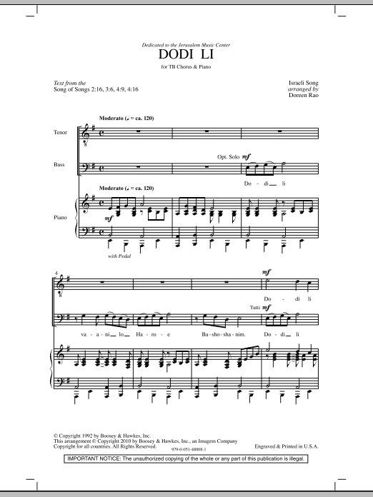 Download Doreen Rao Dodi Li Sheet Music and learn how to play SATB PDF digital score in minutes