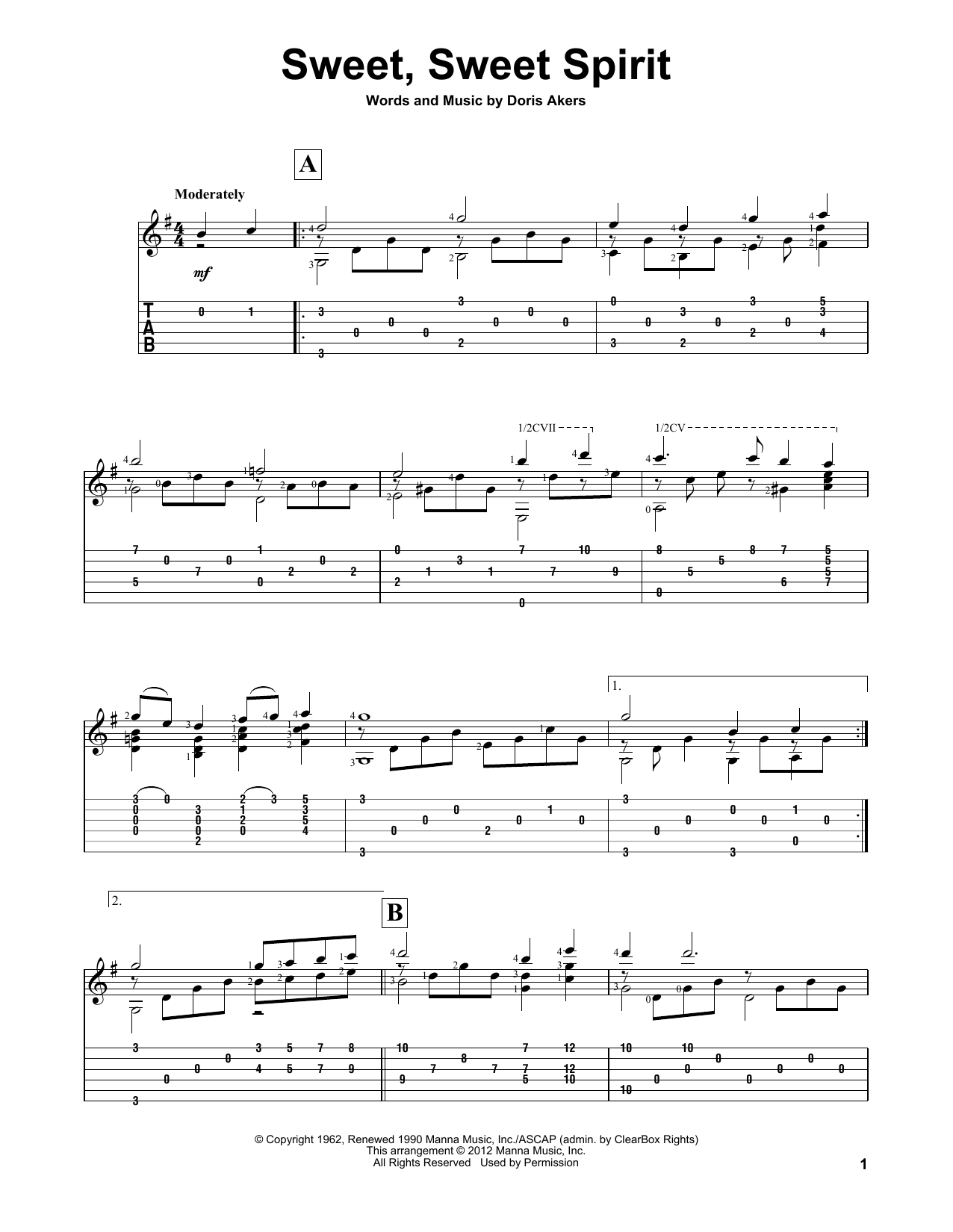 Download Doris Akers Sweet, Sweet Spirit Sheet Music and learn how to play Easy Guitar PDF digital score in minutes