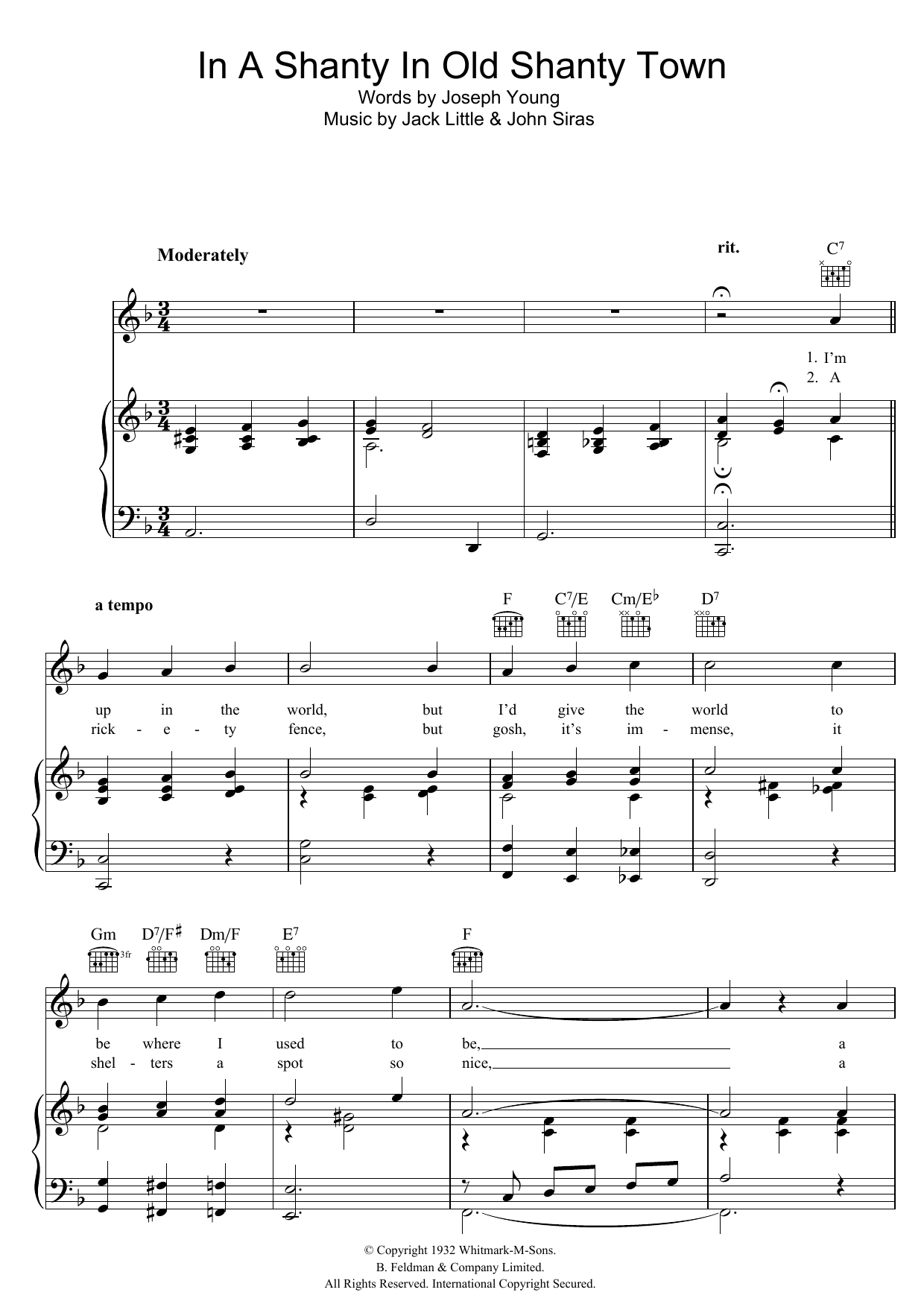 Download Doris Day In A Shanty In An Old Shanty Town Sheet Music and learn how to play Piano, Vocal & Guitar (Right-Hand Melody) PDF digital score in minutes