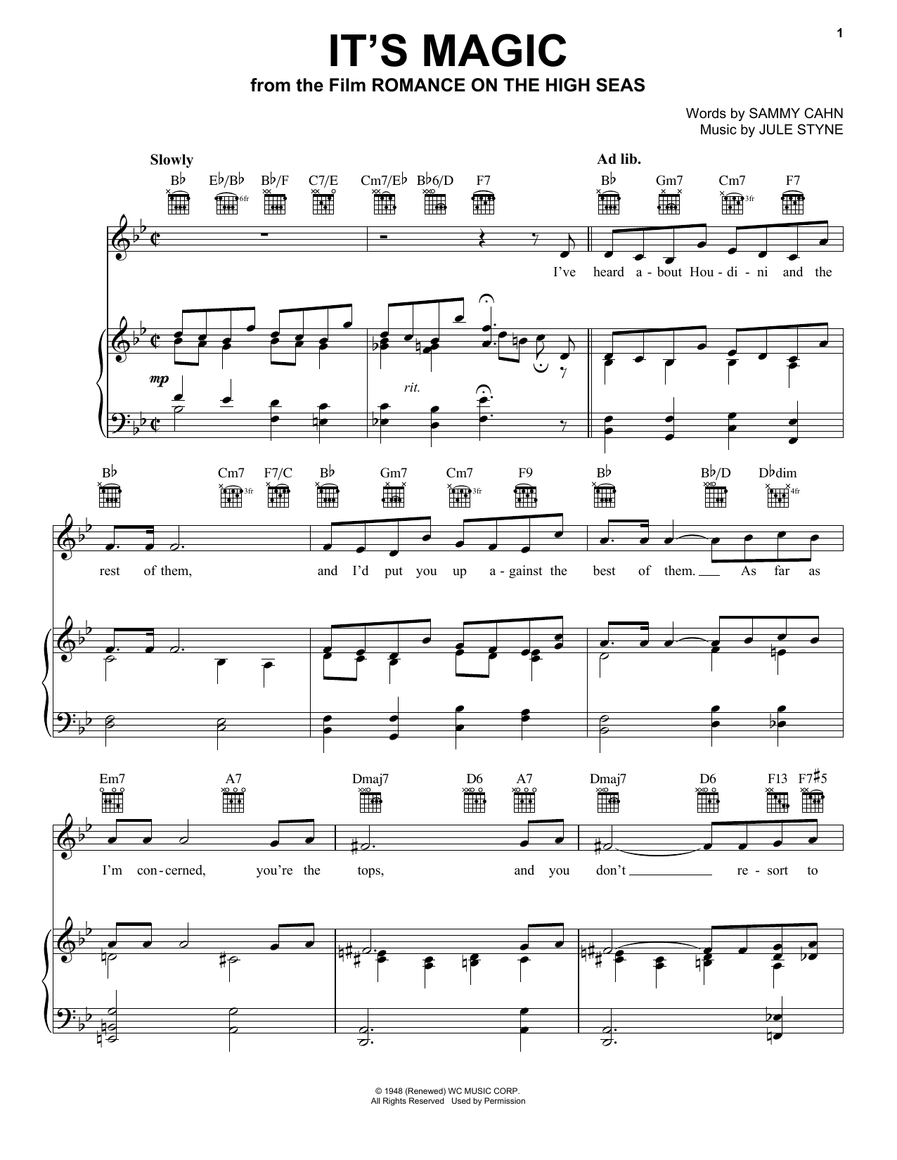 Download Doris Day It's Magic Sheet Music and learn how to play Piano, Vocal & Guitar (Right-Hand Melody) PDF digital score in minutes