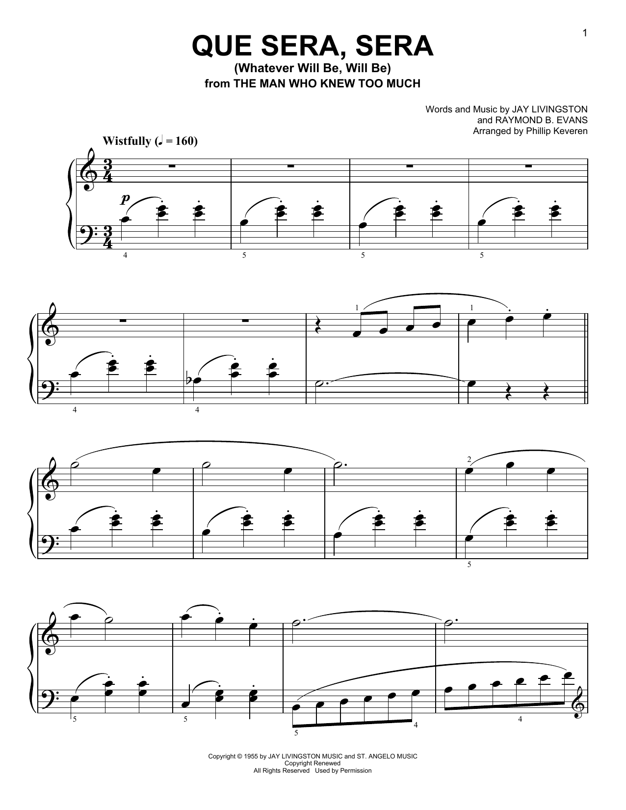 Download Phillip Keveren Que Sera, Sera (Whatever Will Be, Will Be) Sheet Music and learn how to play Easy Piano PDF digital score in minutes