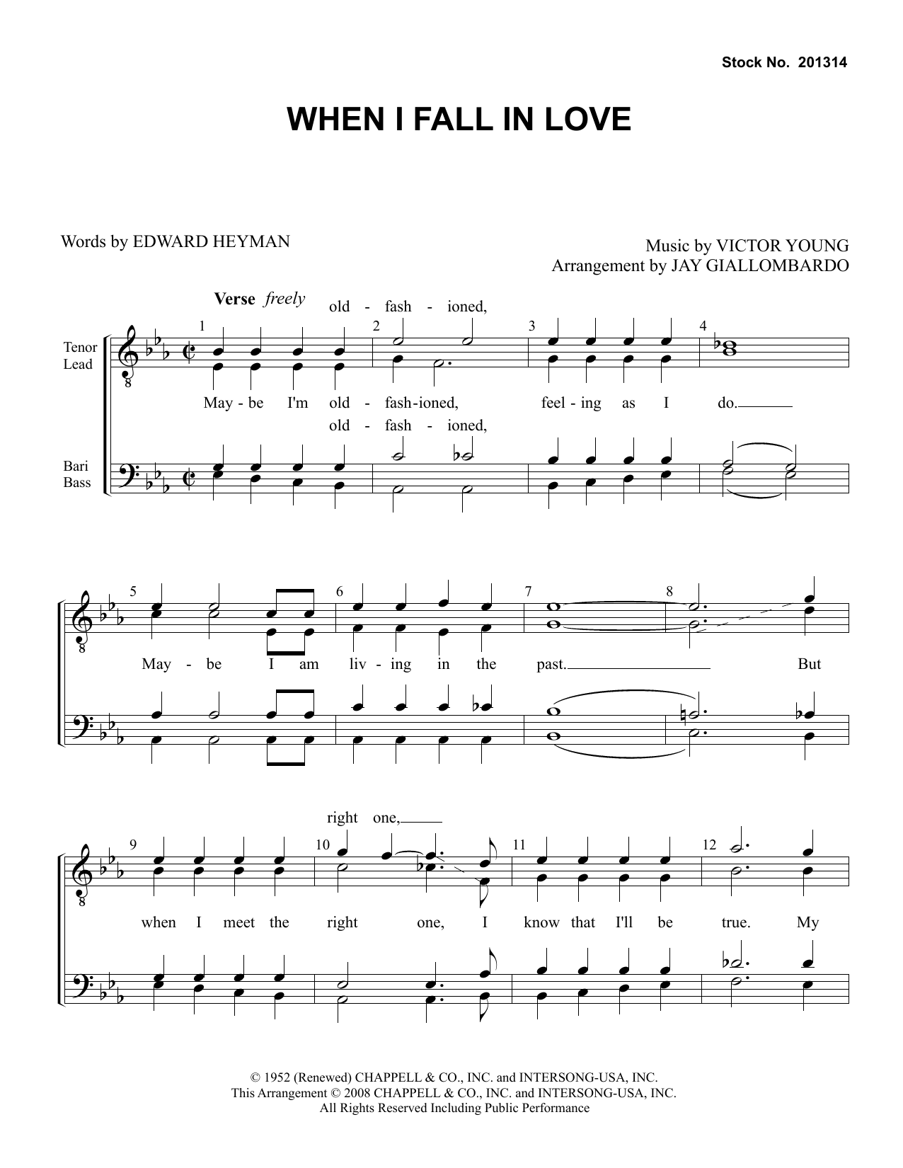 Download Doris Day When I Fall In Love (arr. Jay Giallombardo) Sheet Music and learn how to play TTBB Choir PDF digital score in minutes