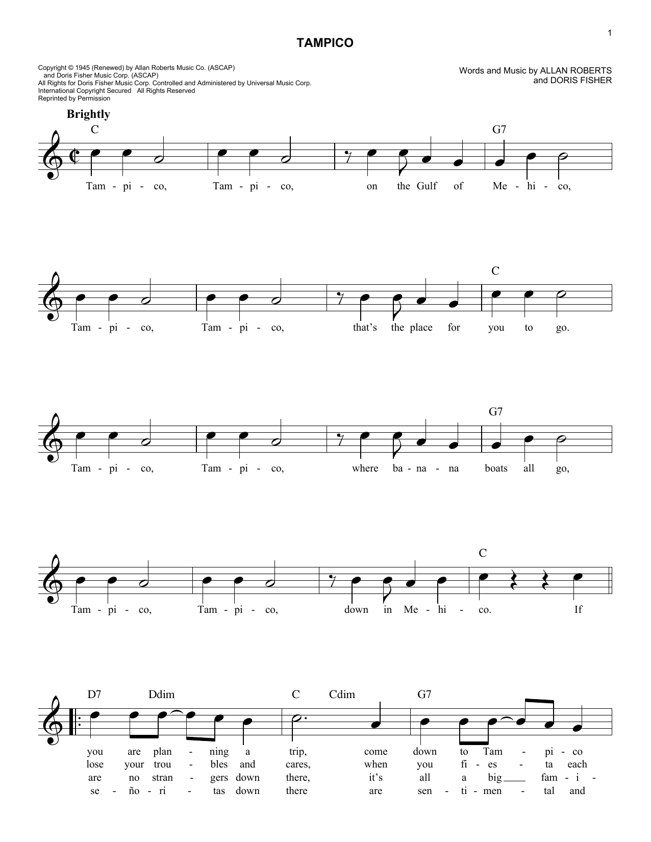 Download Doris Fisher Tampico Sheet Music and learn how to play Melody Line, Lyrics & Chords PDF digital score in minutes