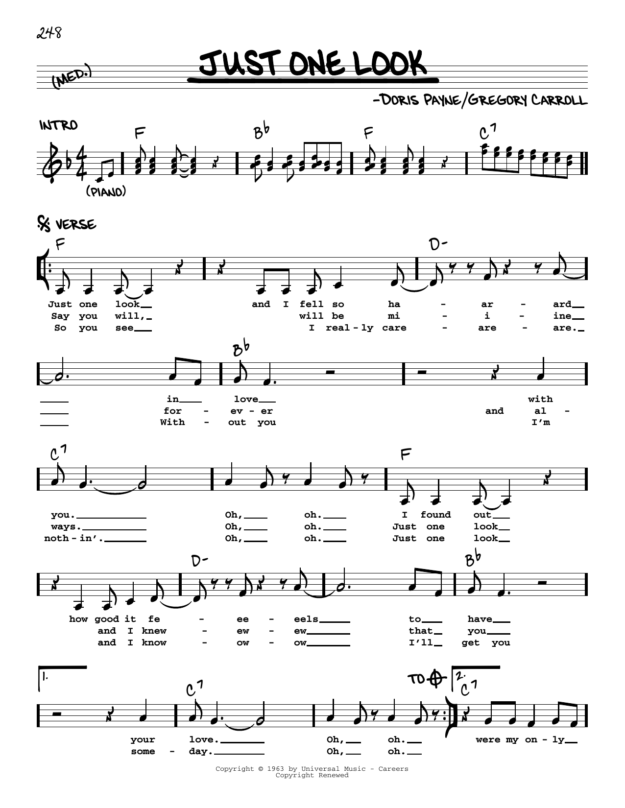 Download Doris Troy Just One Look Sheet Music and learn how to play Real Book – Melody & Chords PDF digital score in minutes