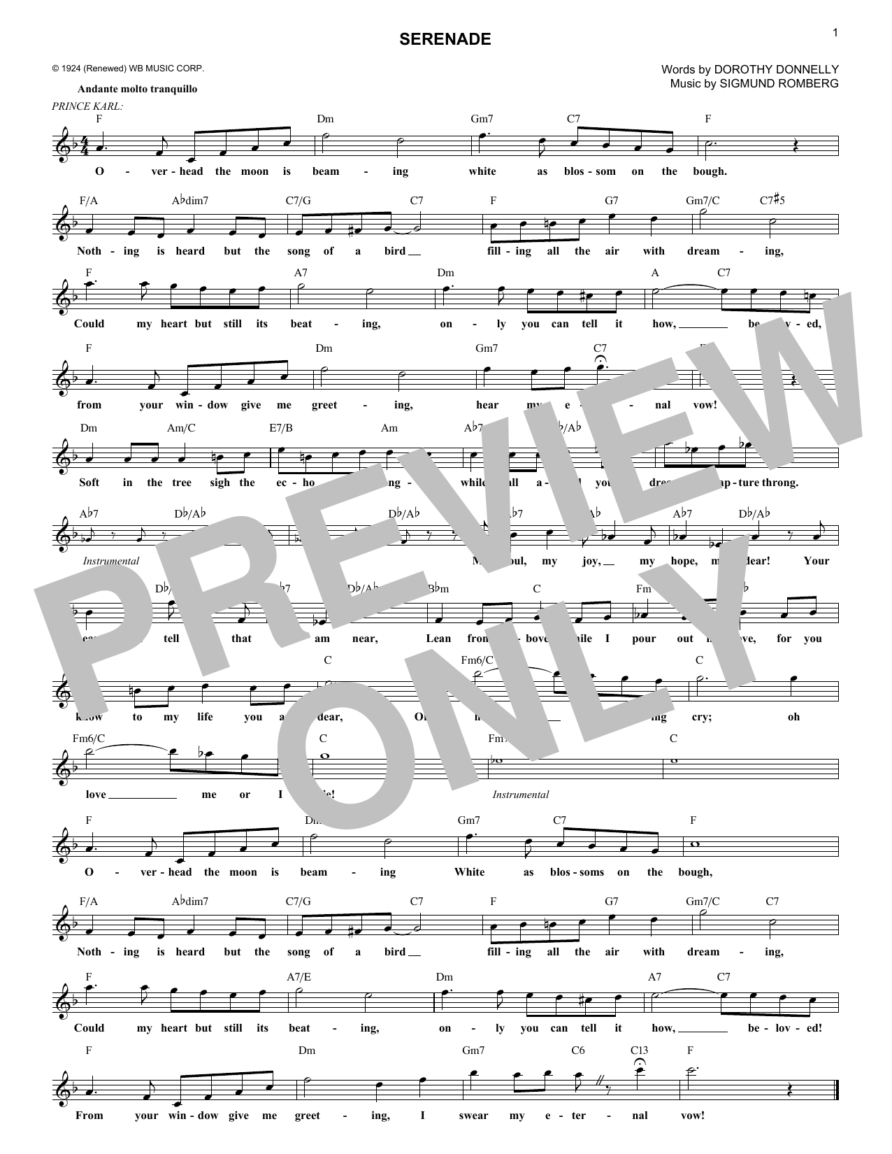 Download Dorothy Donnelly Serenade (from The Student Prince) Sheet Music and learn how to play Lead Sheet / Fake Book PDF digital score in minutes