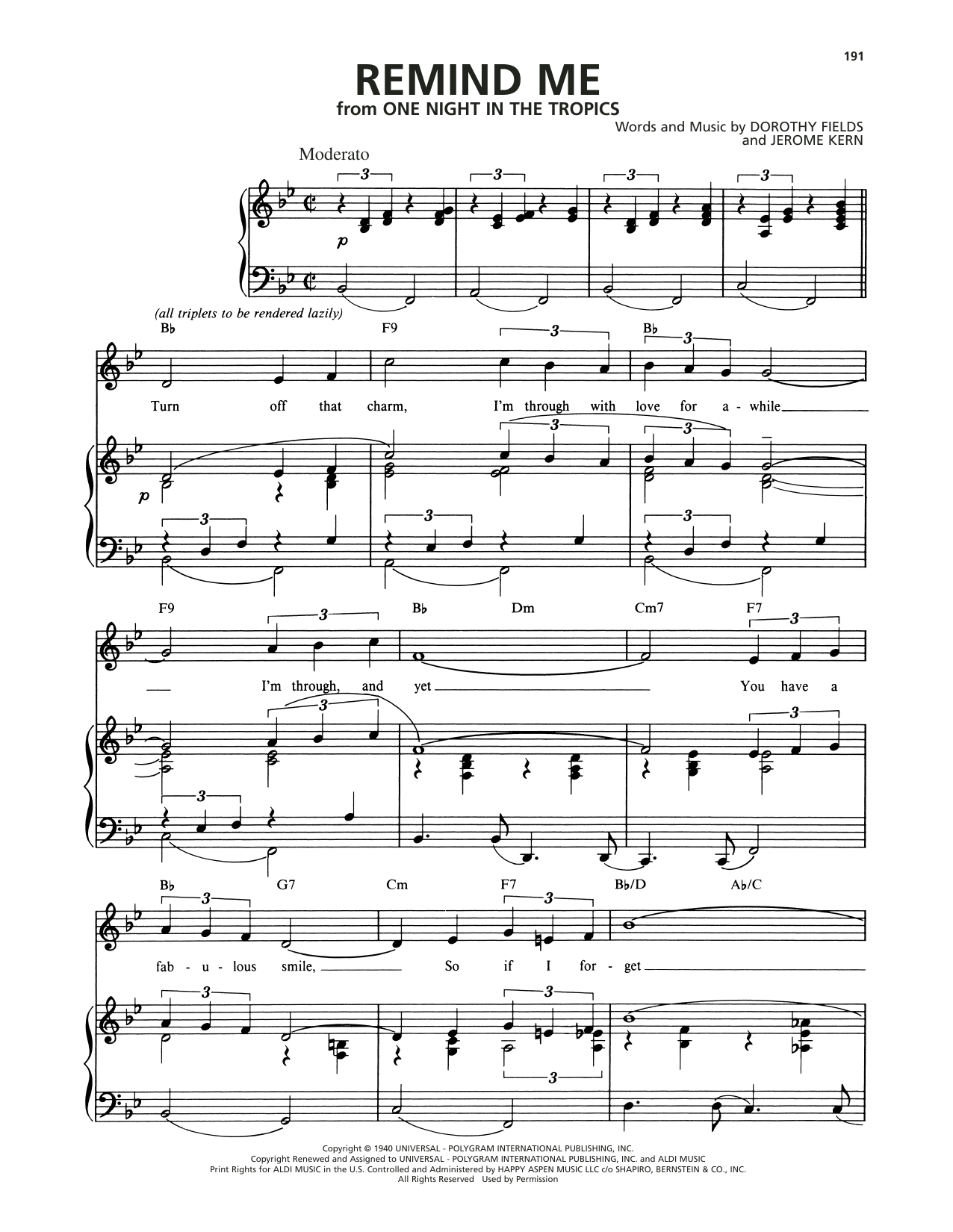 Download Dorothy Fields and Jerome Kern Remind Me Sheet Music and learn how to play Piano, Vocal & Guitar Chords (Right-Hand Melody) PDF digital score in minutes