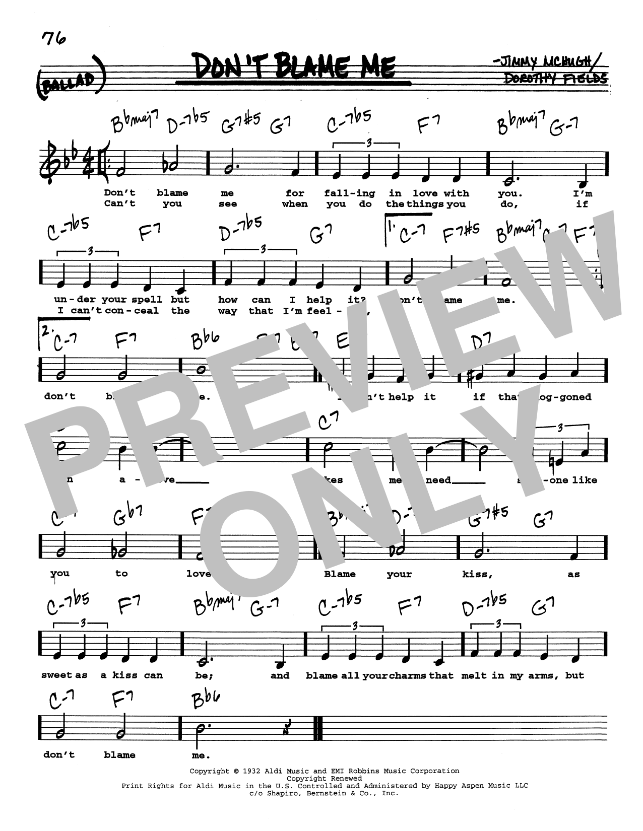 Download Dorothy Fields Don't Blame Me (Low Voice) Sheet Music and learn how to play Real Book – Melody, Lyrics & Chords PDF digital score in minutes