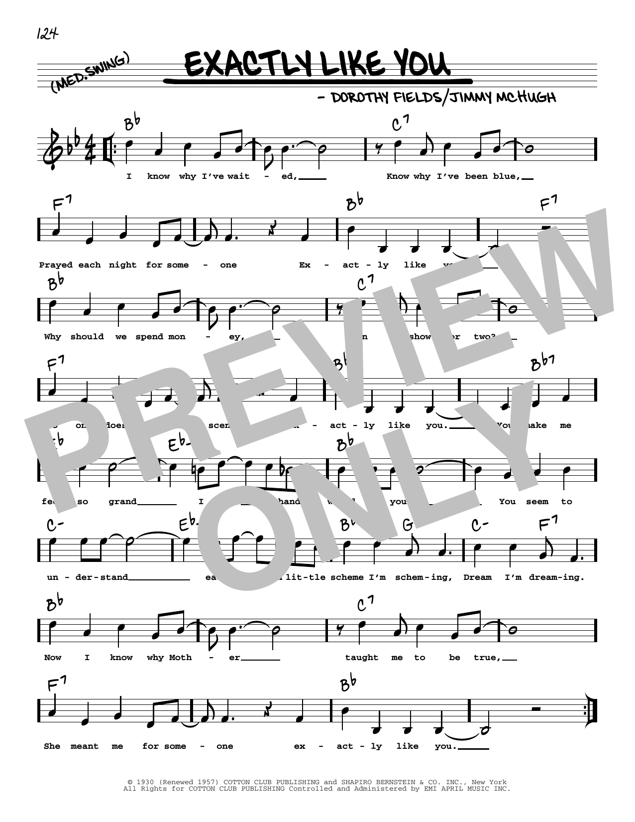 Download Dorothy Fields Exactly Like You (arr. Robert Rawlins) Sheet Music and learn how to play Real Book – Melody, Lyrics & Chords PDF digital score in minutes