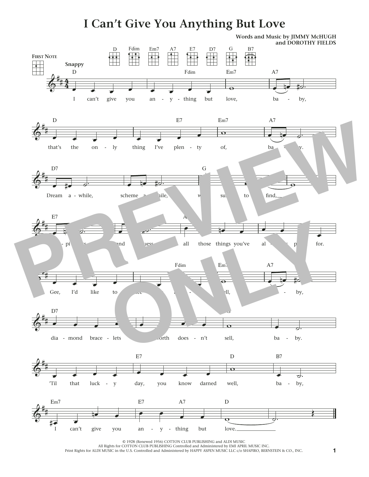 Download Dorothy Fields I Can't Give You Anything But Love Sheet Music and learn how to play Ukulele PDF digital score in minutes