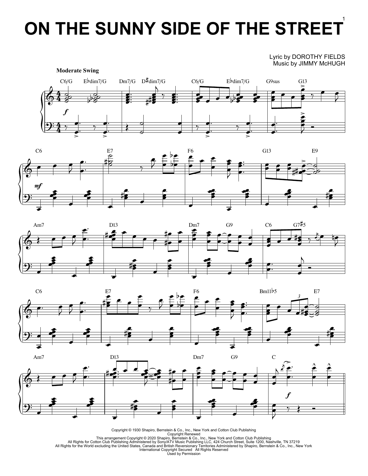 Download Dorothy Fields On The Sunny Side Of The Street [Jazz version] (arr. Brent Edstrom) Sheet Music and learn how to play Piano Solo PDF digital score in minutes