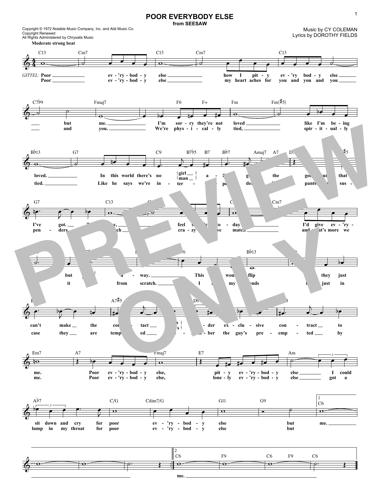 Download Dorothy Fields Poor Everybody Else Sheet Music and learn how to play Melody Line, Lyrics & Chords PDF digital score in minutes