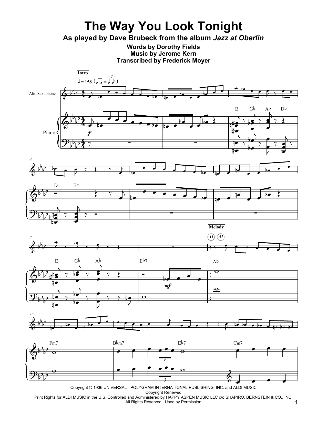 Download Dorothy Fields The Way You Look Tonight Sheet Music and learn how to play Piano Transcription PDF digital score in minutes