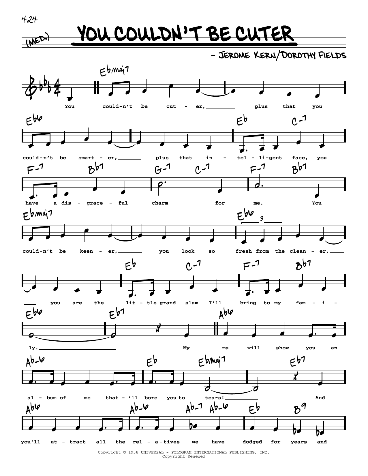 Download Dorothy Fields You Couldn't Be Cuter (Low Voice) Sheet Music and learn how to play Real Book – Melody, Lyrics & Chords PDF digital score in minutes