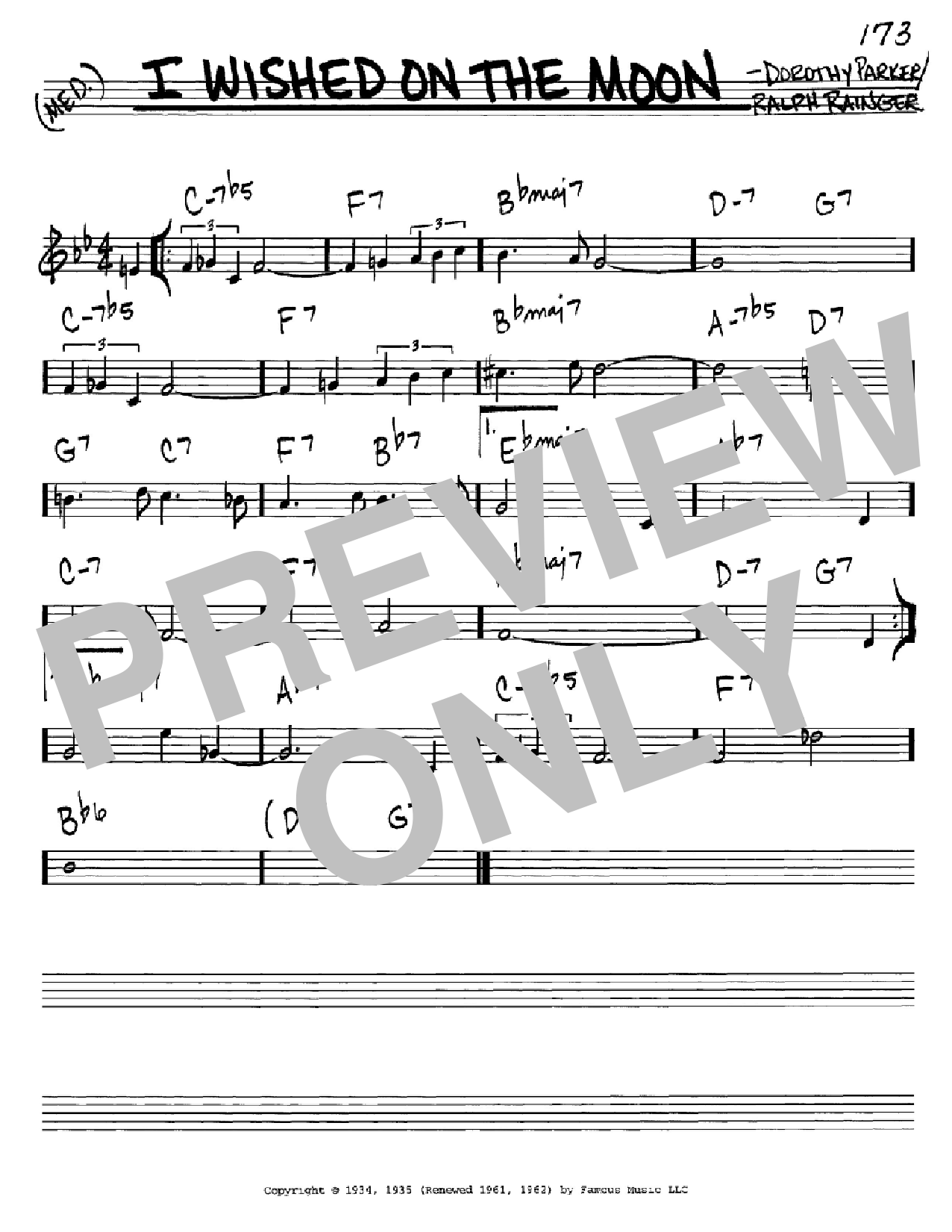 Download Dorothy Parker I Wished On The Moon Sheet Music and learn how to play Real Book - Melody & Chords - C Instruments PDF digital score in minutes