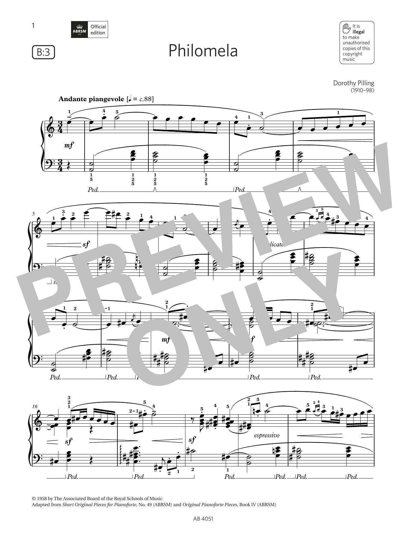 Download Dorothy Pilling Philomela (Grade 5, list B3, from the ABRSM Piano Syllabus 2023 & 2024) Sheet Music and learn how to play Piano Solo PDF digital score in minutes