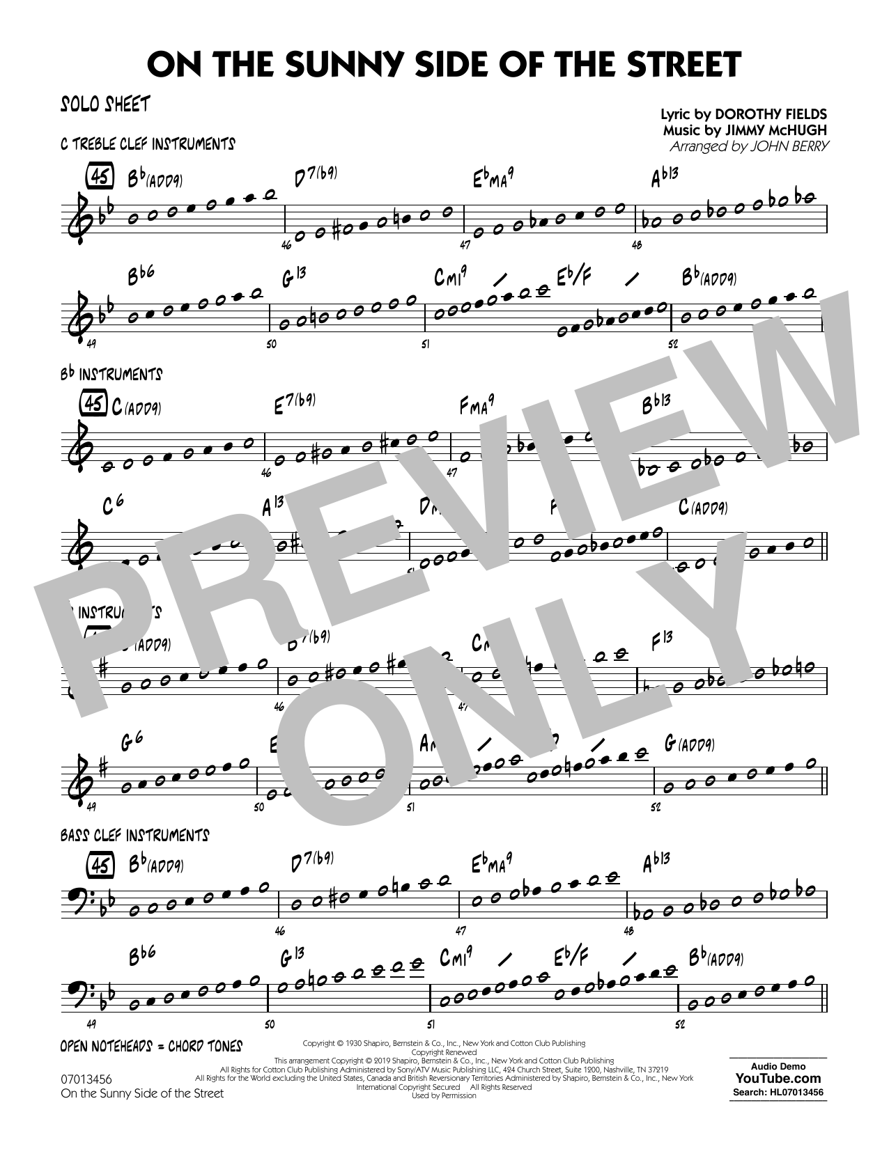 Dorothy Fields On The Sunny Side Of The Street Arr John Berry Solo Sheet Sheet Music Notes Download Printable Pdf Score 4257