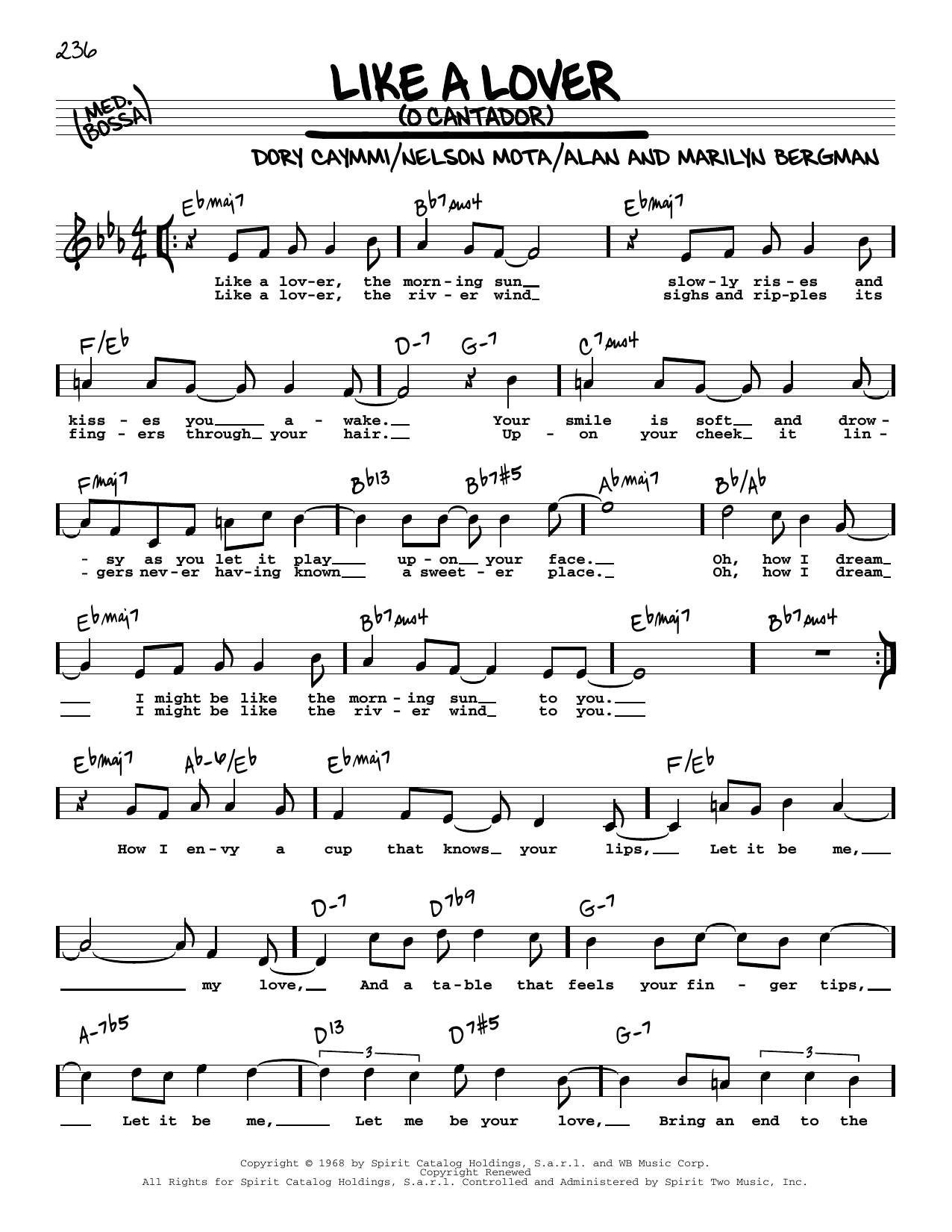 Download Dory Caymmi Like A Lover (O Cantador) (High Voice) Sheet Music and learn how to play Real Book – Melody, Lyrics & Chords PDF digital score in minutes