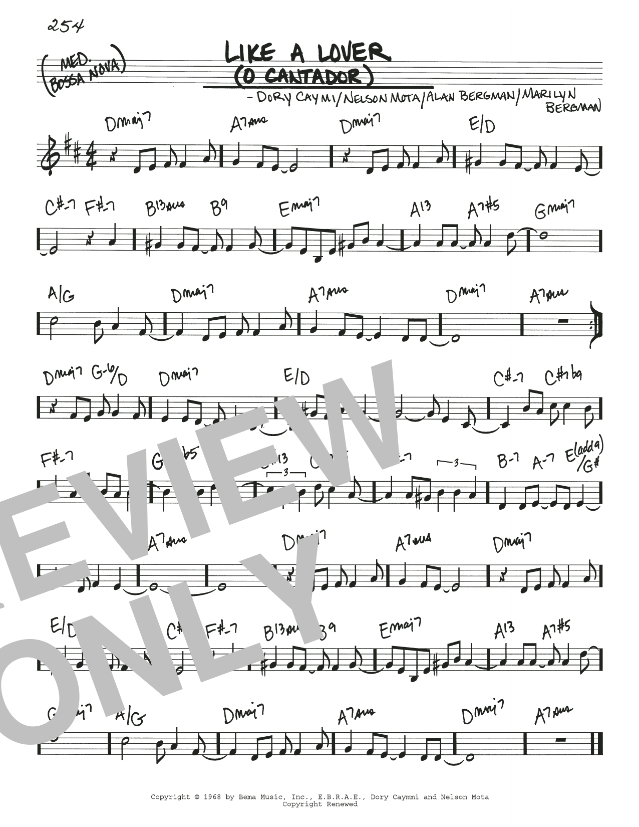 Download Dory Caymmi Like A Lover (O Cantador) Sheet Music and learn how to play Real Book – Melody & Chords PDF digital score in minutes