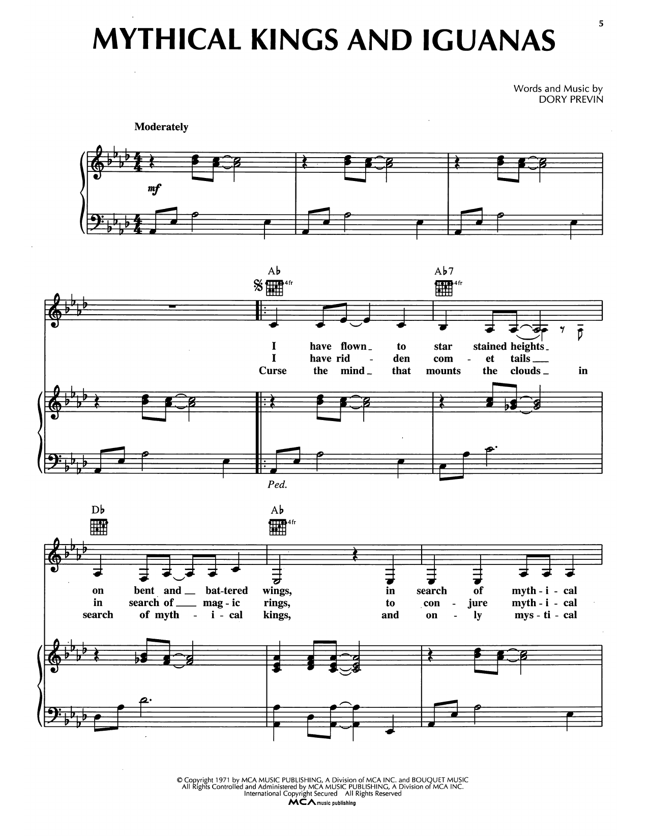 Download Dory Previn Mythical Kings And Iguanas Sheet Music and learn how to play Piano, Vocal & Guitar Chords (Right-Hand Melody) PDF digital score in minutes