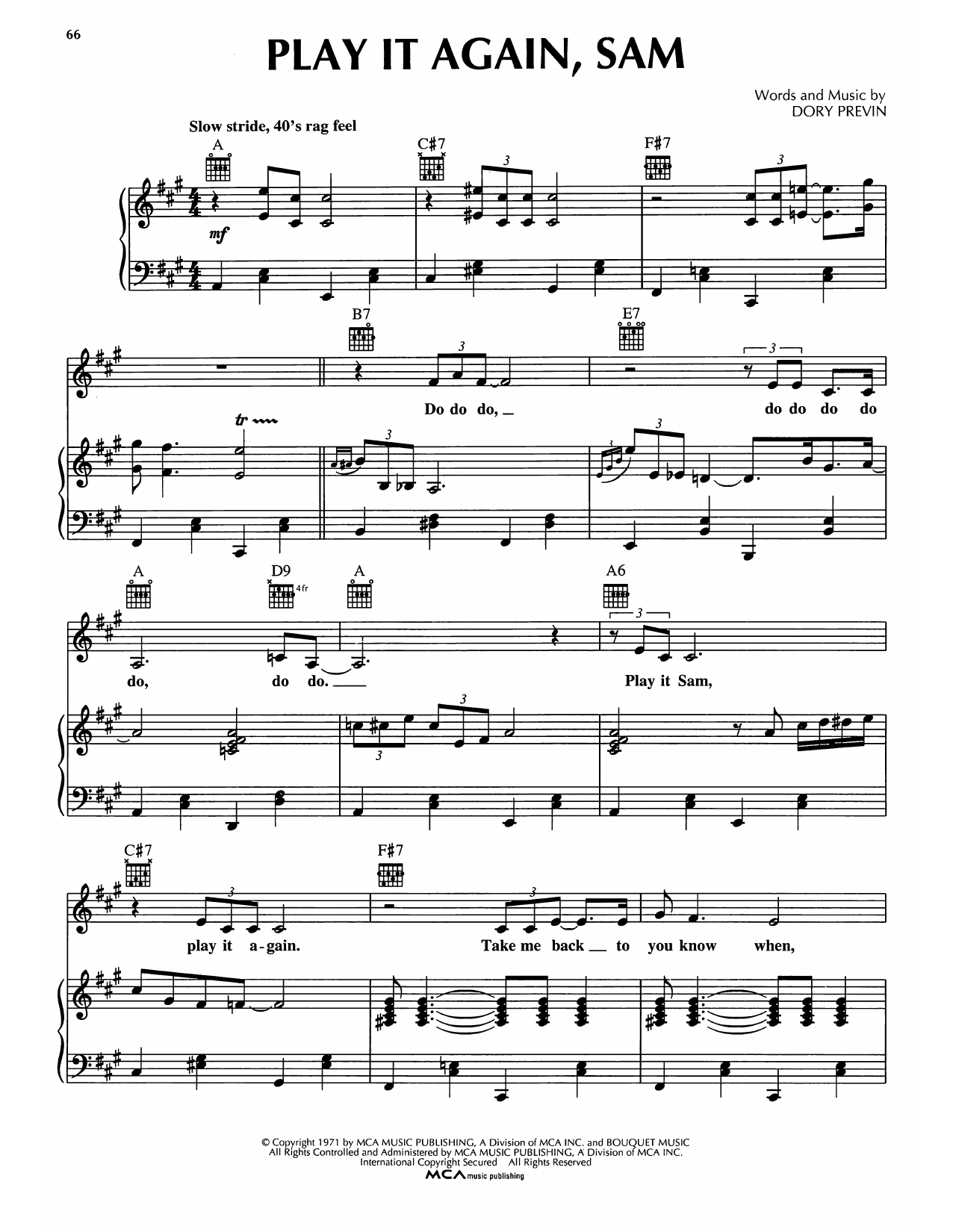 Download Dory Previn Play It Again, Sam Sheet Music and learn how to play Piano, Vocal & Guitar Chords (Right-Hand Melody) PDF digital score in minutes