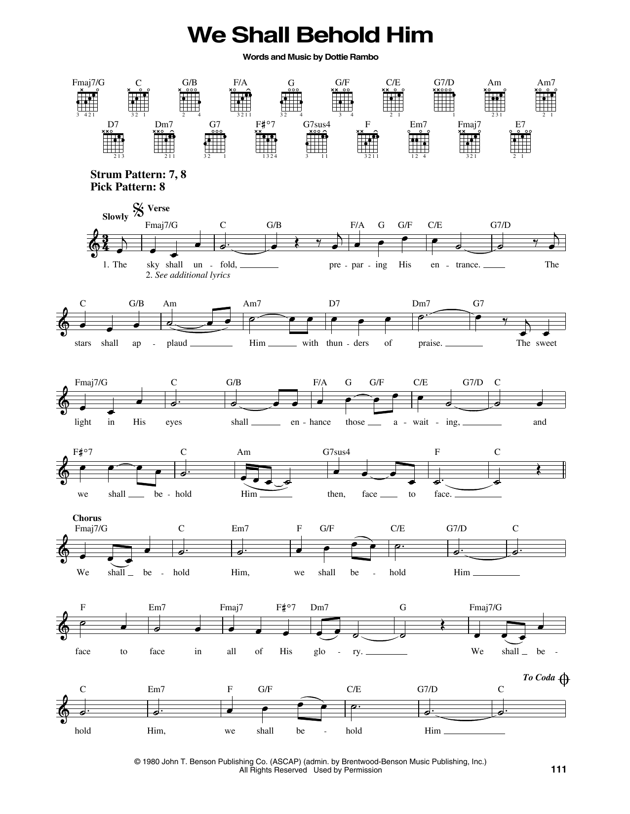 Download Dottie Rambo We Shall Behold Him Sheet Music and learn how to play Easy Guitar PDF digital score in minutes