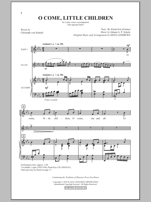 Download Doug Andrews O Come, Little Children Sheet Music and learn how to play 2-Part Choir PDF digital score in minutes