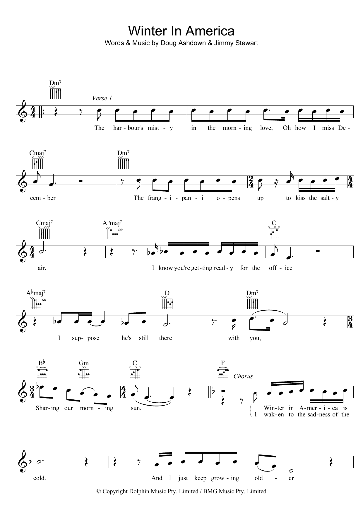 Download Doug Ashdown Winter In America Sheet Music and learn how to play Melody Line, Lyrics & Chords PDF digital score in minutes