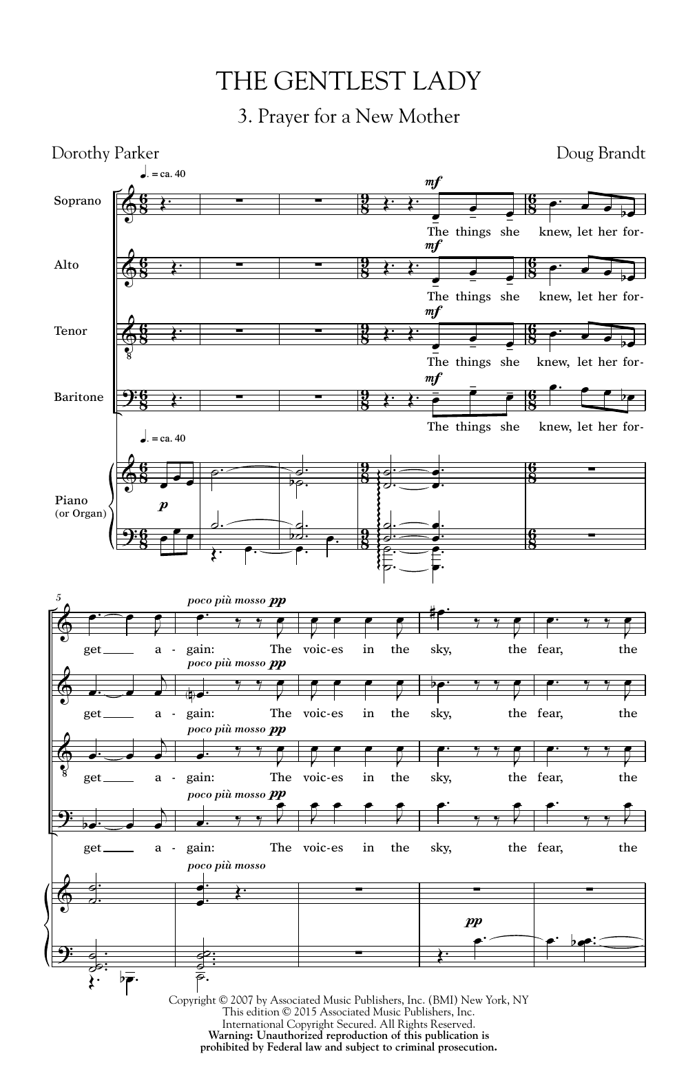 Download Doug Brandt Prayer For A New Mother Sheet Music and learn how to play SATB PDF digital score in minutes