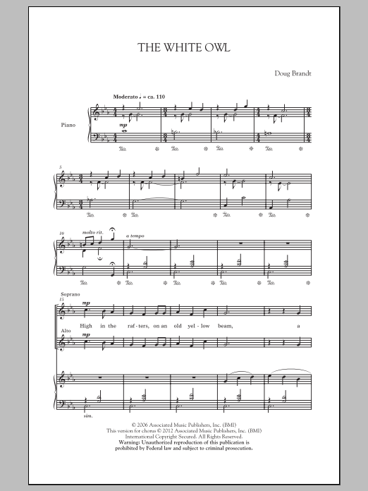Download Doug Brandt The White Owl Sheet Music and learn how to play SATB PDF digital score in minutes
