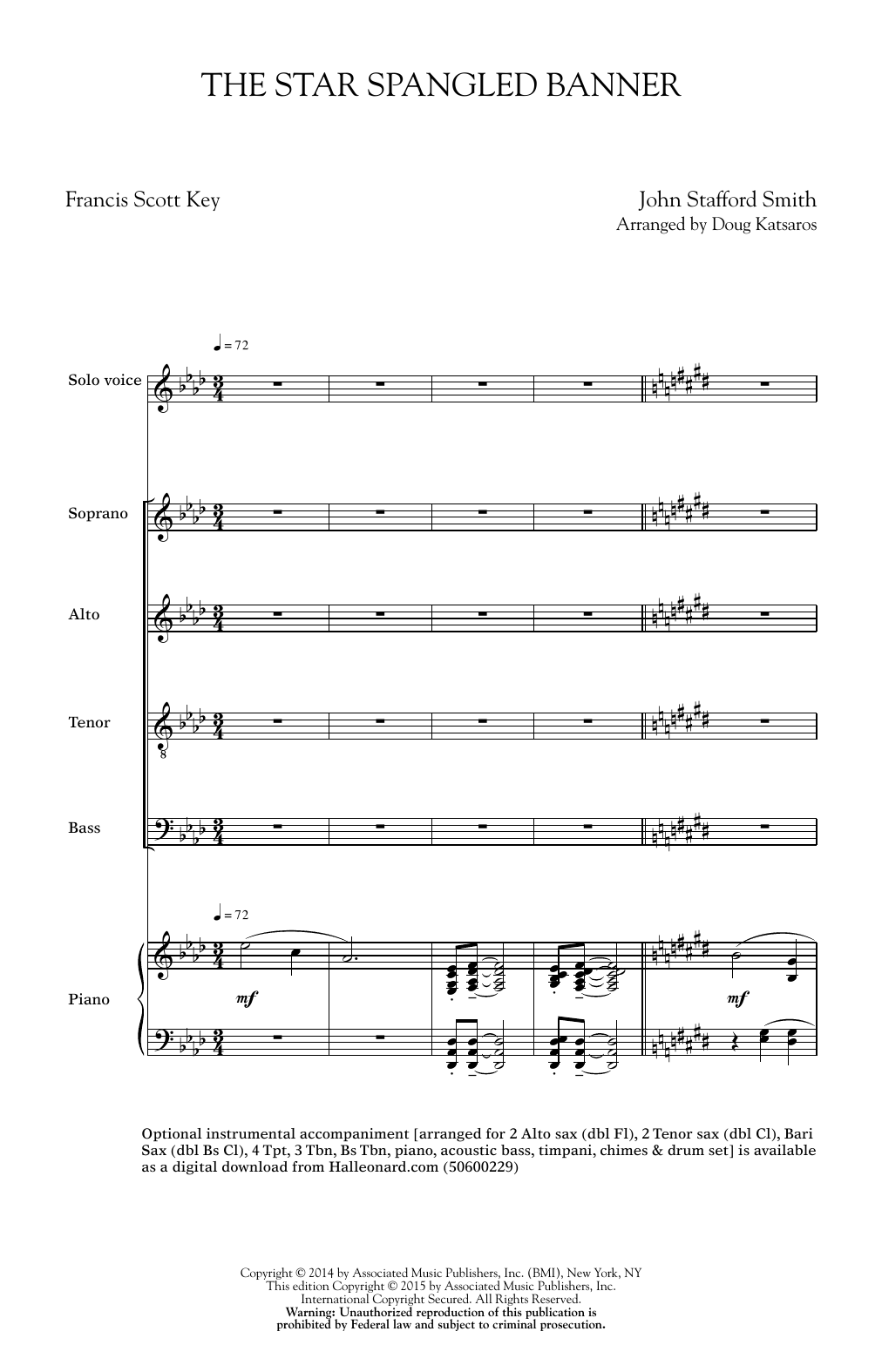 Download Doug Katsaros The Star Spangled Banner Sheet Music and learn how to play SATB PDF digital score in minutes