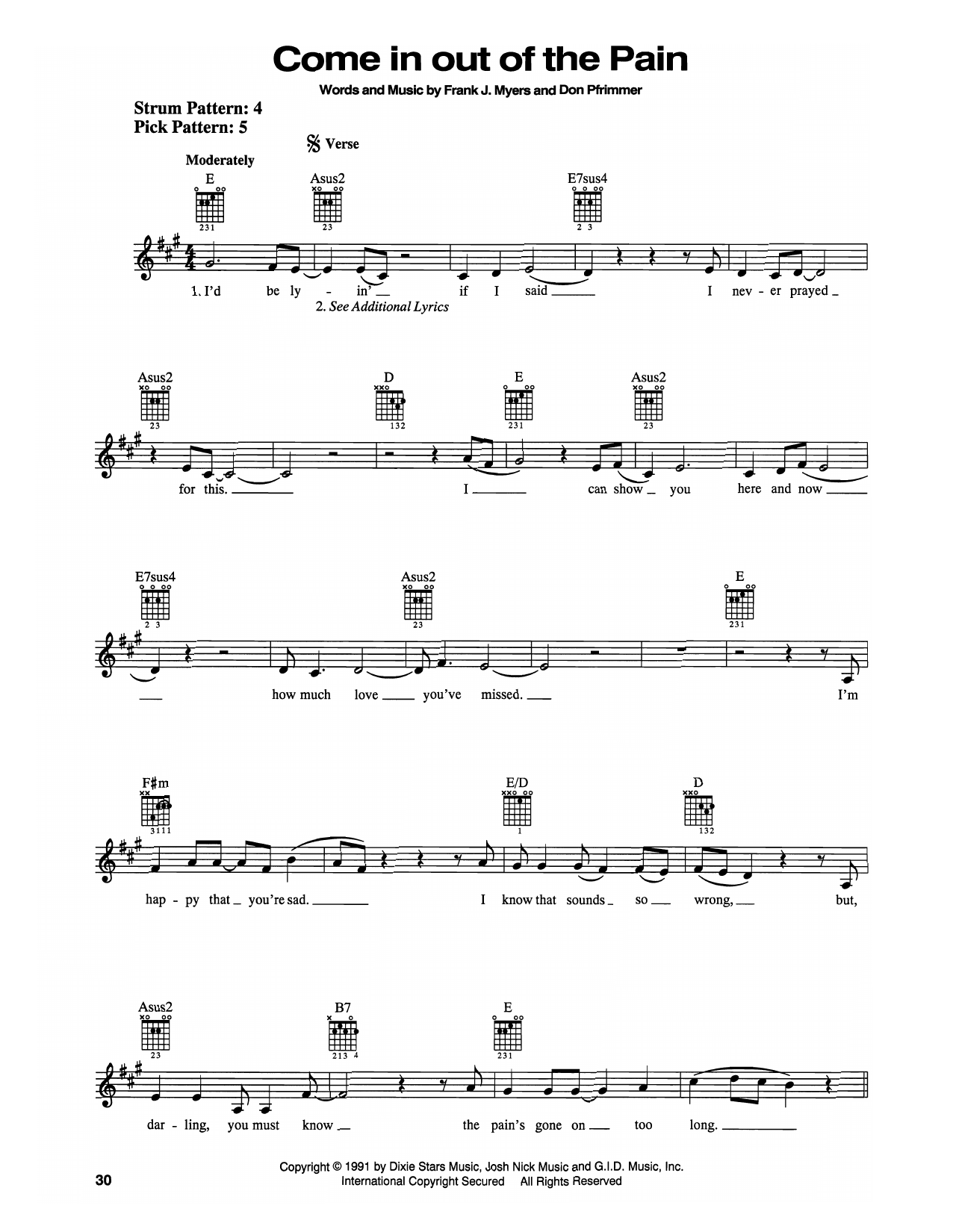 Download Doug Stone Come In Out Of The Pain Sheet Music and learn how to play Easy Guitar PDF digital score in minutes