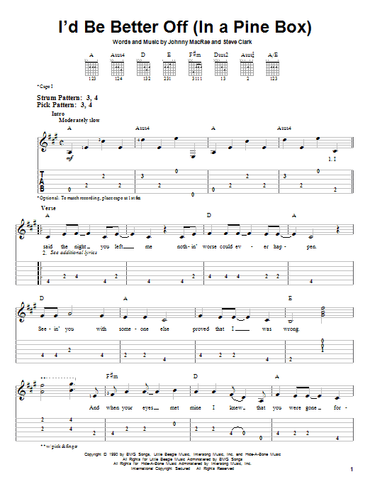 Download Doug Stone I'd Be Better Off (In A Pine Box) Sheet Music and learn how to play Easy Guitar Tab PDF digital score in minutes