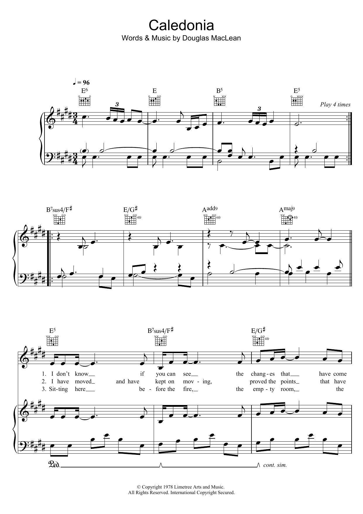 Download Dougie Maclean Caledonia Sheet Music and learn how to play Piano, Vocal & Guitar (Right-Hand Melody) PDF digital score in minutes