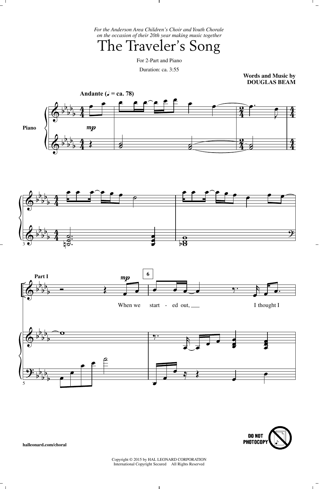 Download Douglas Beam The Traveler's Song Sheet Music and learn how to play 2-Part Choir PDF digital score in minutes