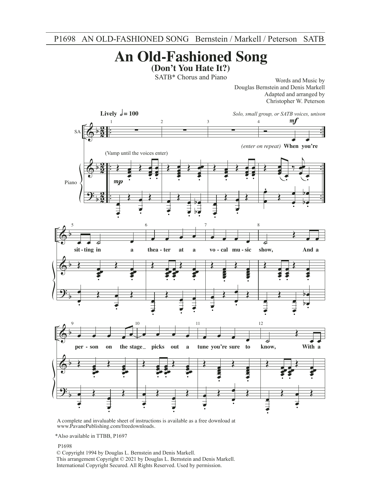 Download Douglas Bernstein and Denis Markell An Old-Fashioned Song (Don't You Hate It?) (arr. Christopher Peterson) Sheet Music and learn how to play TTBB Choir PDF digital score in minutes